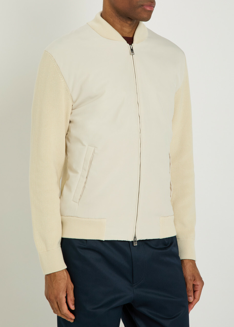 Boss Quilted Knit Cotton and Shell Jacket Beige