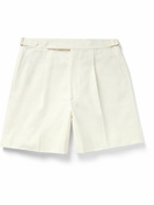 Stòffa - Straight-Leg Pleated Cotton Shorts - Neutrals