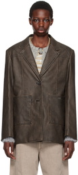 Kijun Brown Stitched Faux-Leather Blazer