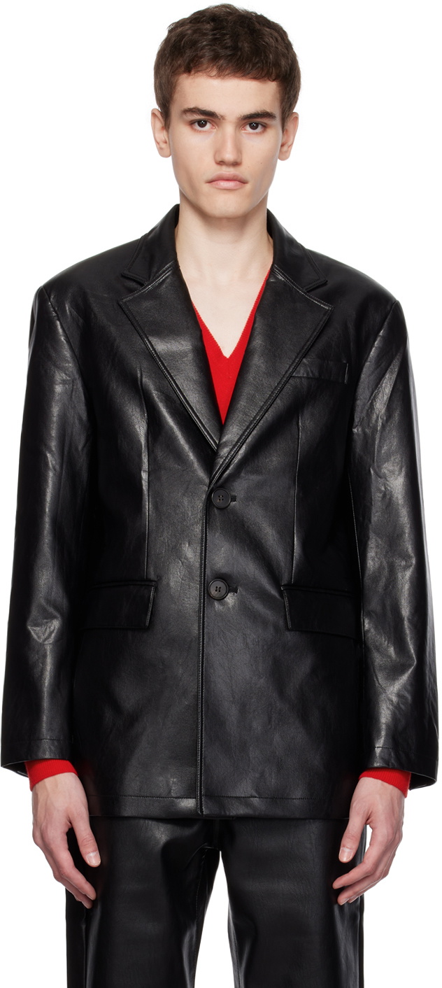 Dunst Black Two-Button Faux-Leather Blazer