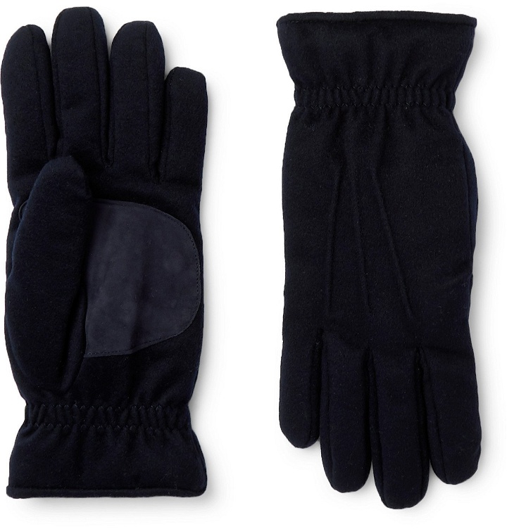 Photo: Loro Piana - Storm System Suede-Trimmed Padded Cashmere Gloves - Blue