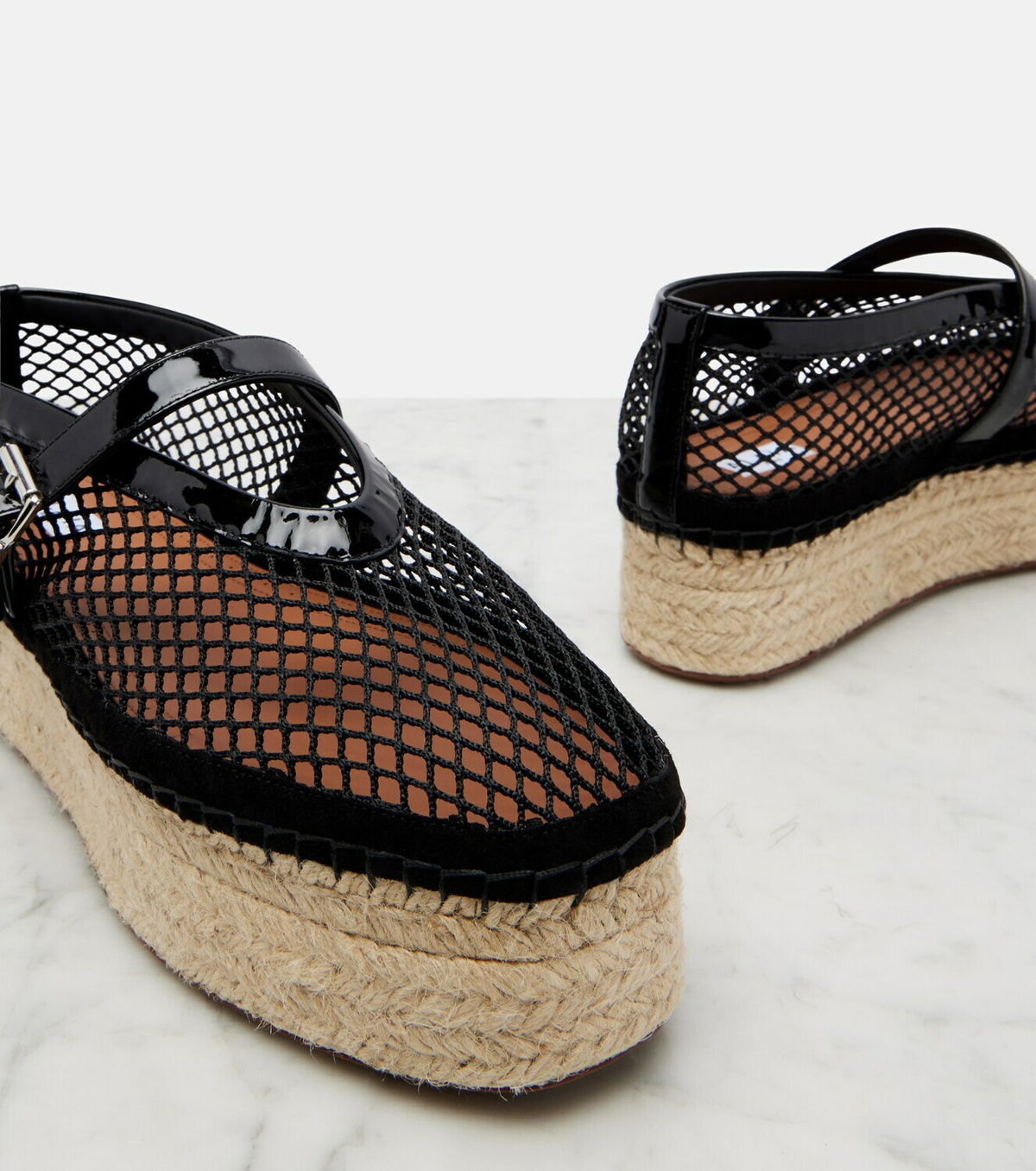 Alaïa Fishnet leather-trimmed espadrilles