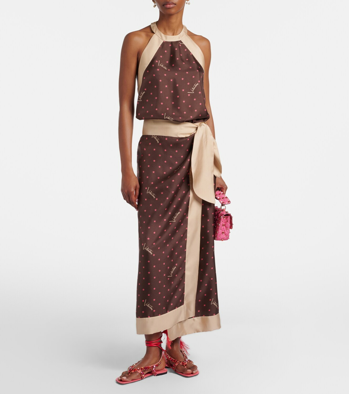 Valentino Printed halterneck silk twill top