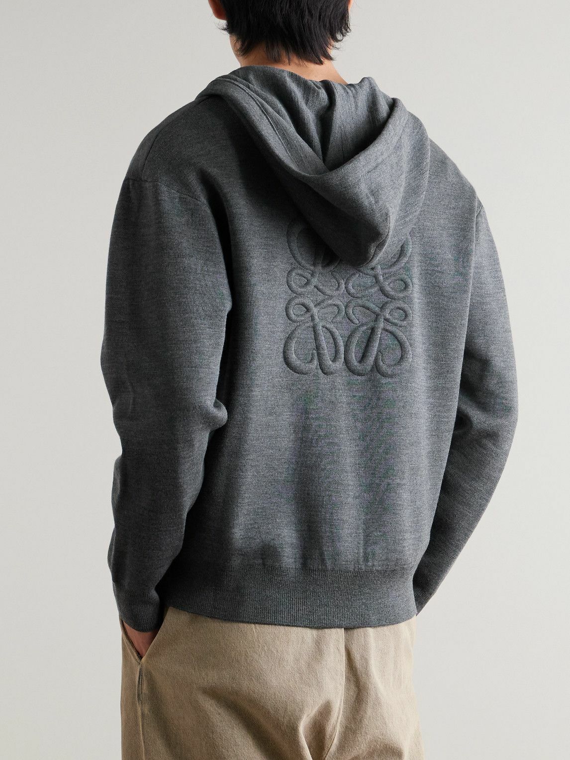 LOEWE - Logo-Embossed Wool-Blend Zip-Up Hoodie - Gray