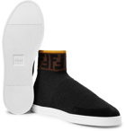 Fendi - Logo-Jacquard Suede-Trimmed Stretch-Knit High-Top Sneakers - Black