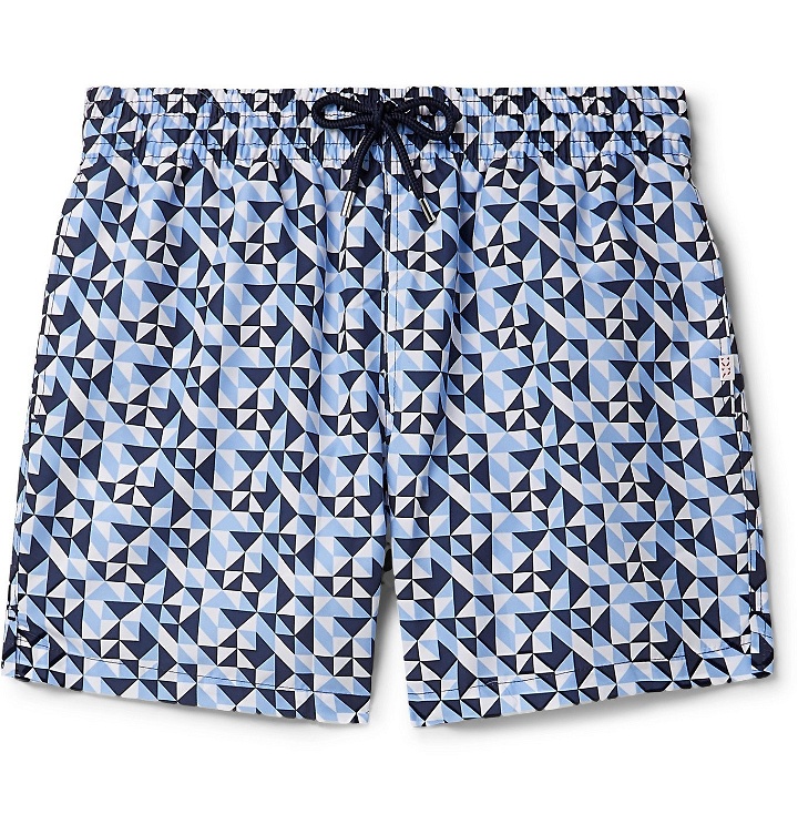 Photo: Derek Rose - Tropez 8 Slim-Fit Mid-Length Printed Swim Shorts - Blue