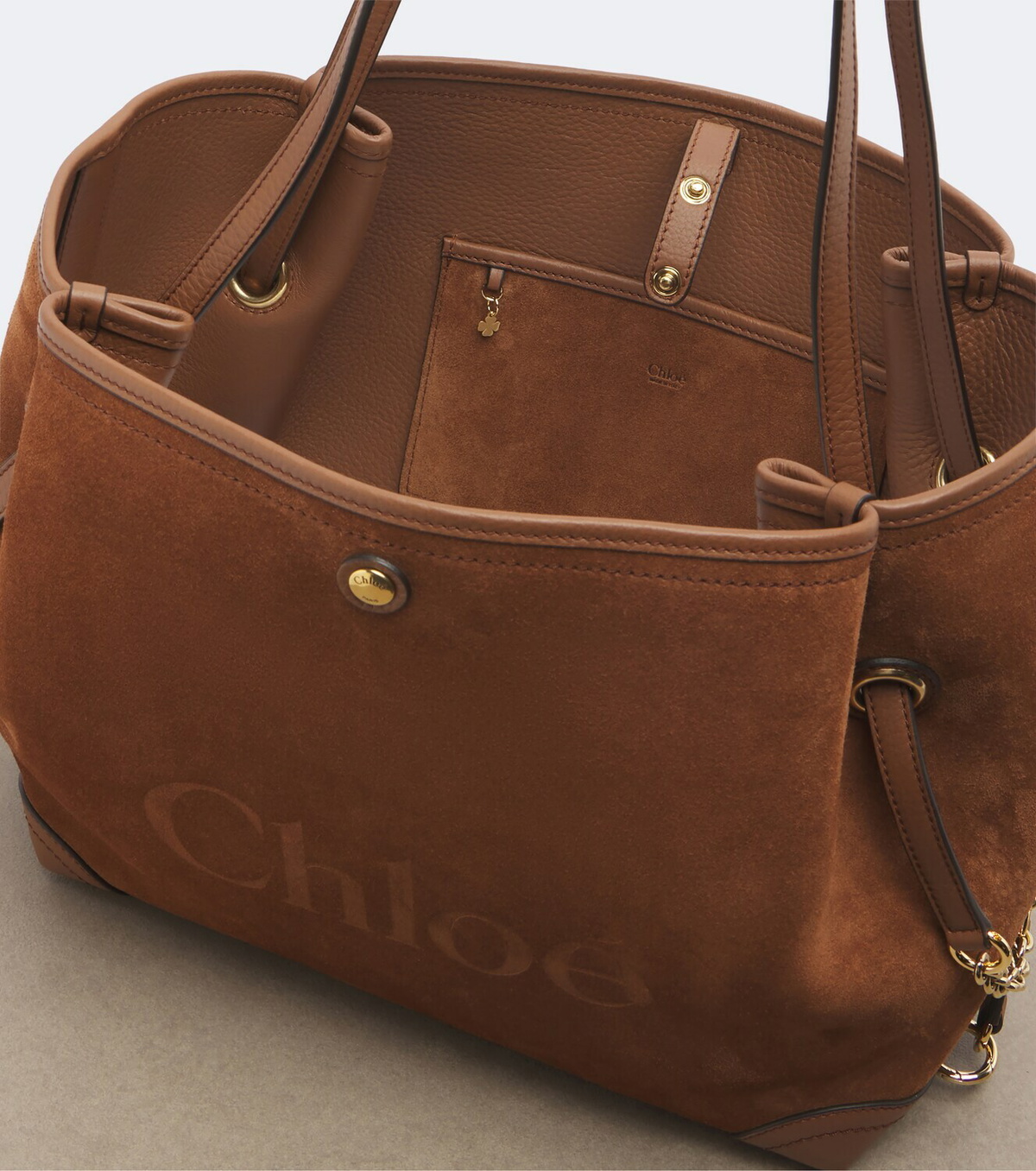 Chloé Chloé Clover leather-trimmed suede tote bag