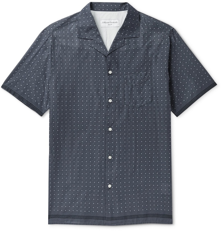 Photo: Officine Générale - Dario Camp-Collar Printed Cotton Shirt - Gray