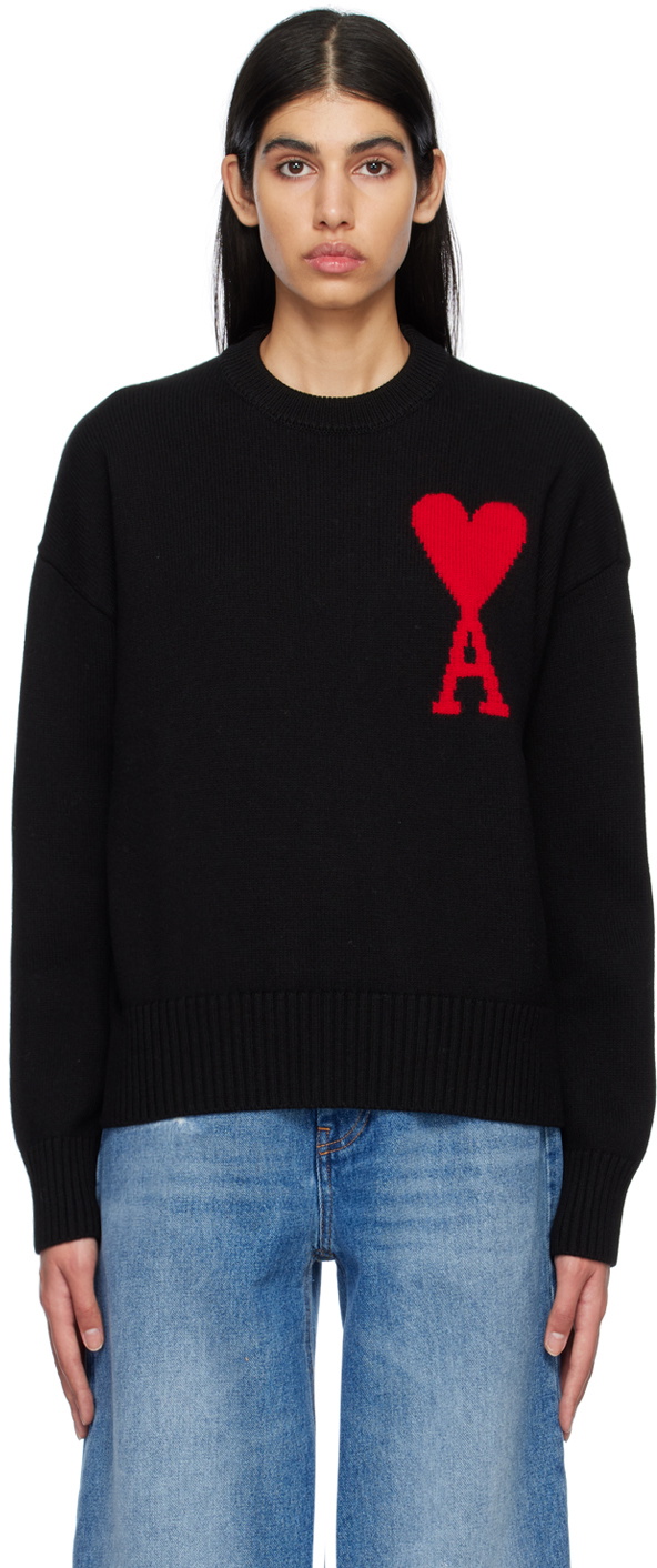 AMI Paris Black Ami de Cœur Sweater