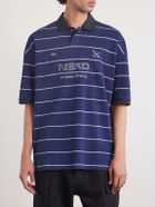 VETEMENTS - Nerd Embroidered Striped Cotton-Jersey Polo Shirt - Blue