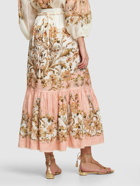 ZIMMERMANN - Chintz Printed Tiered Linen Midi Skirt