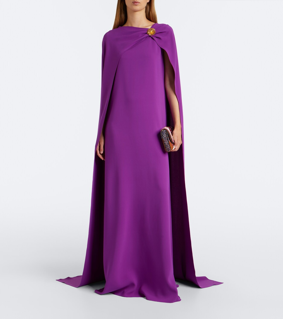 Oscar de la Renta Embellished caped silk-blend georgette gown