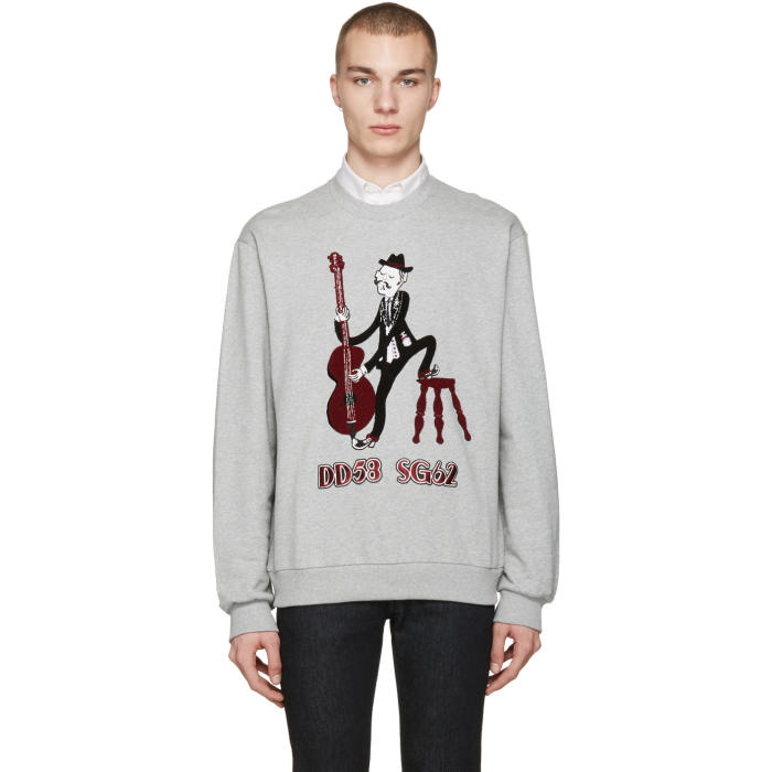 Photo: Dolce and Gabbana Grey Embroidered Cello Player Pullover