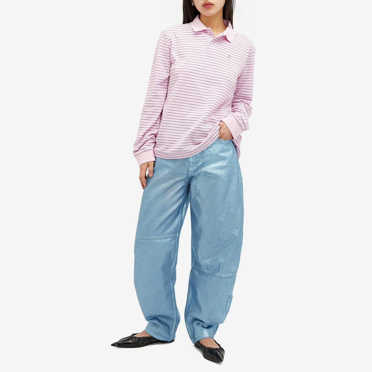 Saks Potts Women's Serena Polo Shirt in Berry Stripe