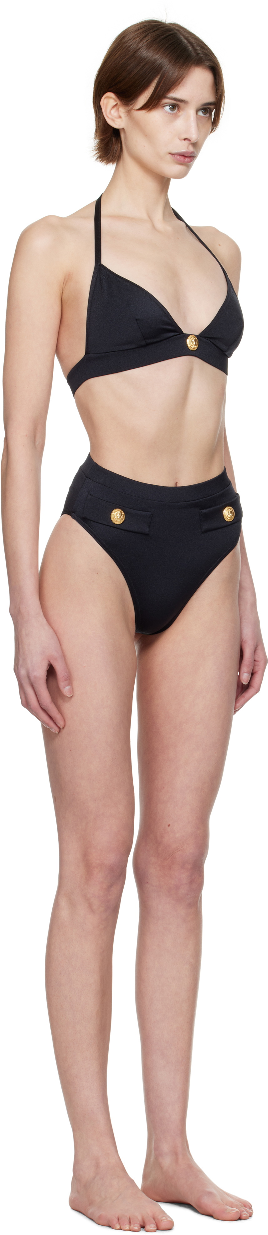 Balmain Black Button Triangle Bikini Balmain