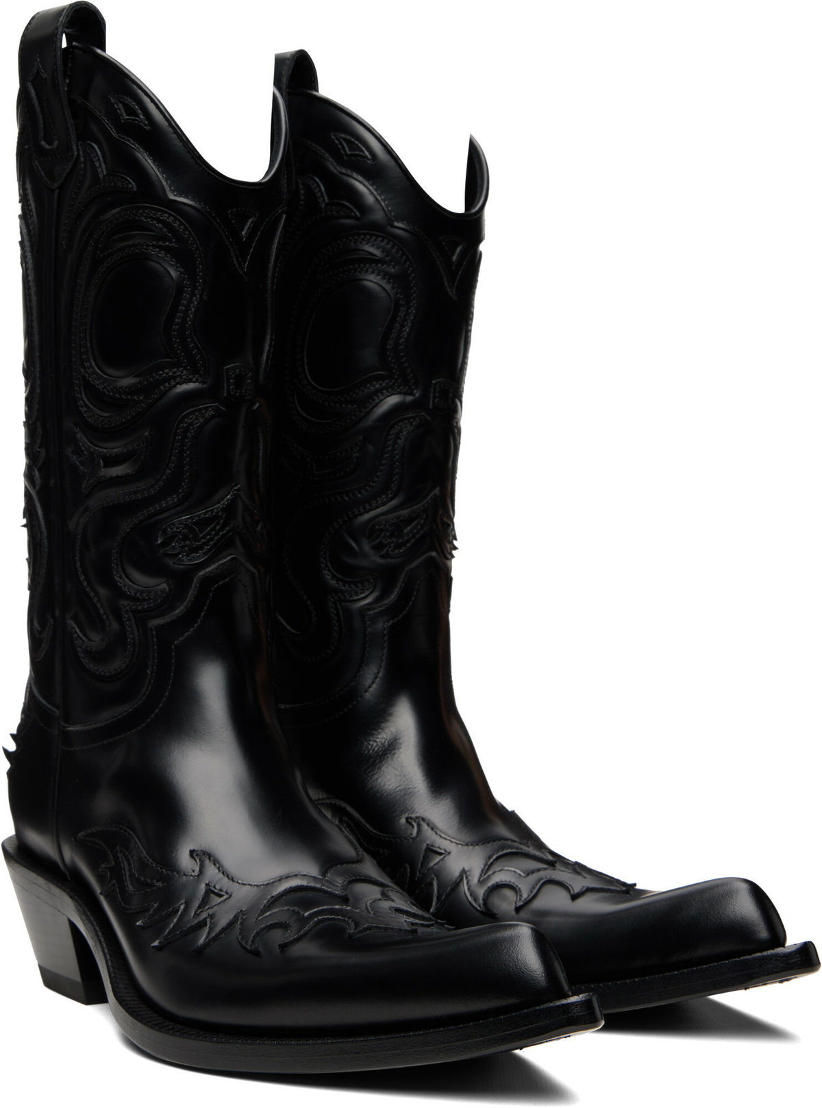 Acne Studios Black Pointy Leather Cowboy Boots