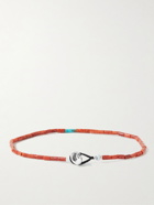 Mikia - Silver, Sponge Coral and Turquoise Beaded Bracelet - Orange