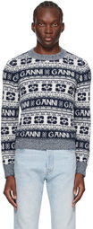 GANNI Navy & White Crewneck Sweater