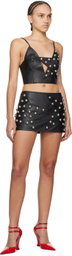 AREA Black Studded Polka Dot Leather Miniskirt