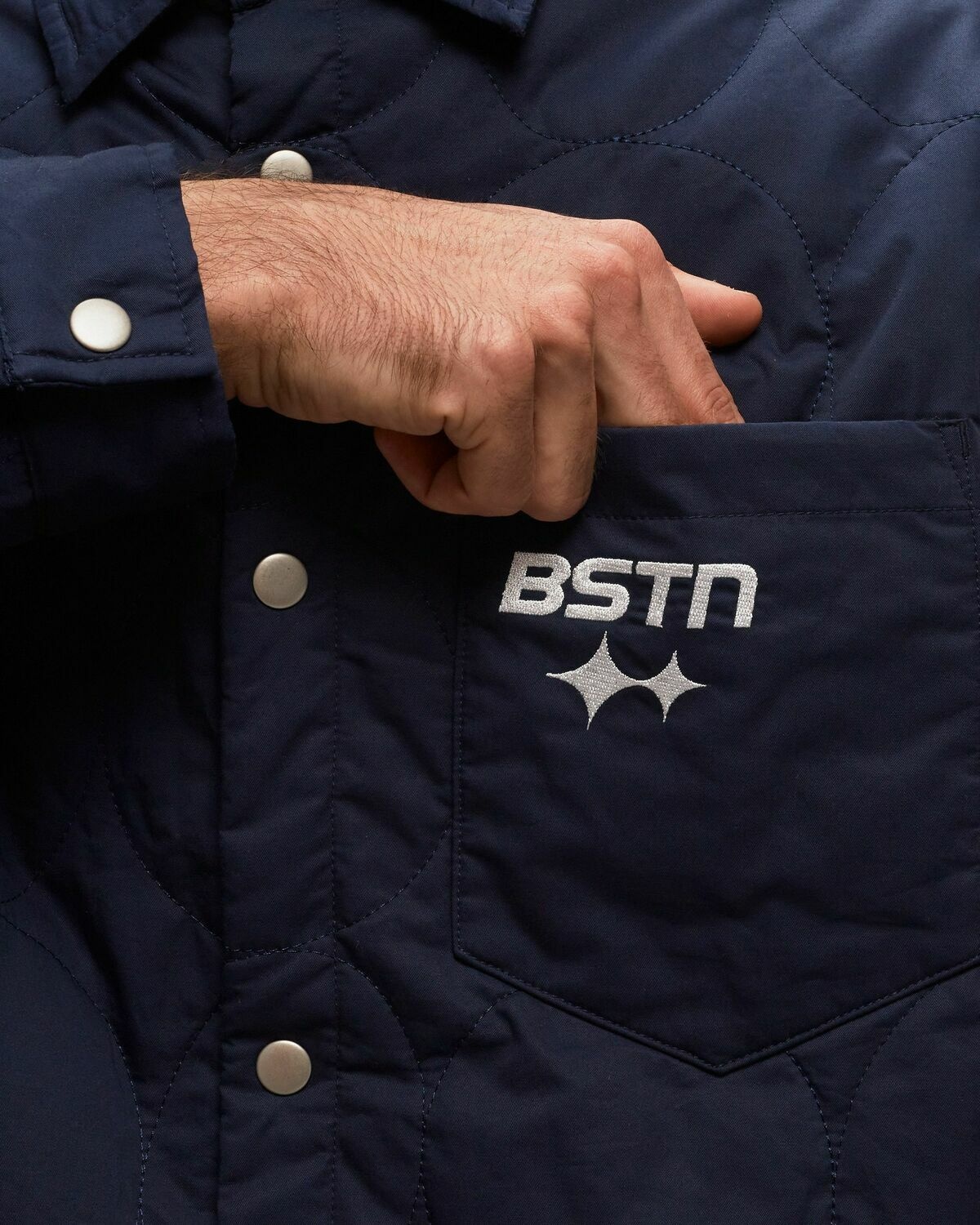 Bstn Brand Logo Pattern Quilted Overshirt Blue - Mens - Overshirts