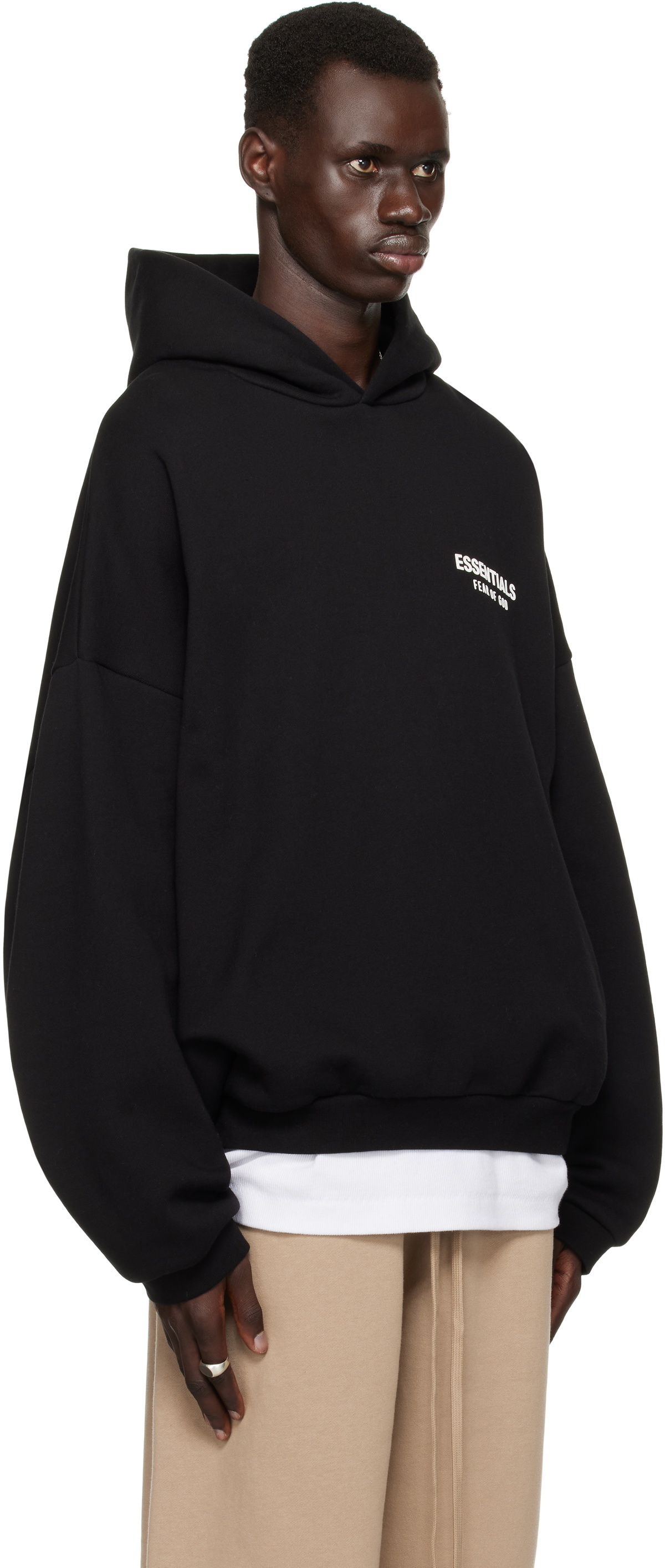 Essentials black fleece pullover hoodie sale