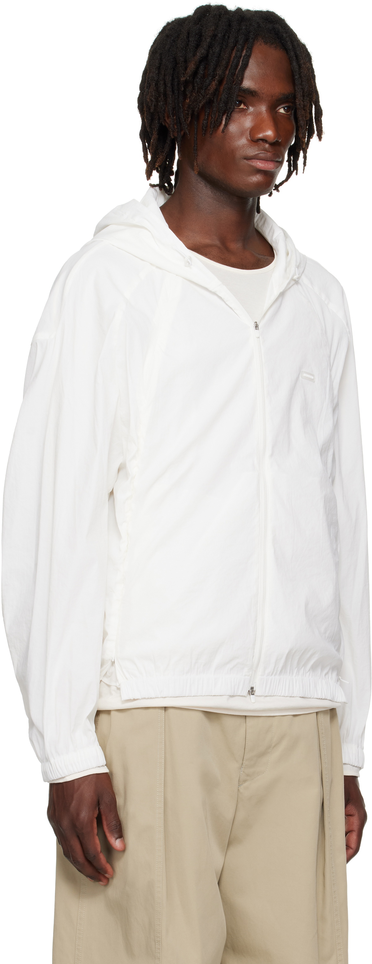 AMOMENTO White Nylon Hooded Jacket