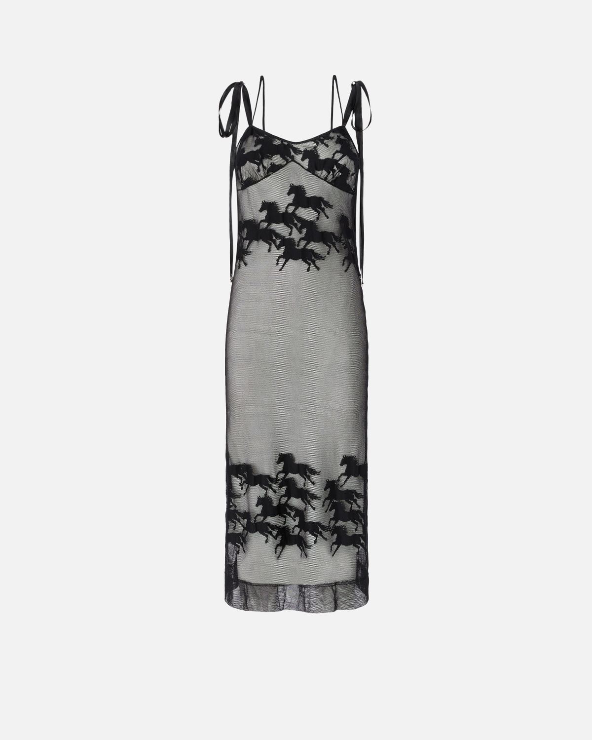 Pinko Reimagine By Pinko X Patrick Mc Dowell Sheer Midi Dress With Horse Motif Black/White