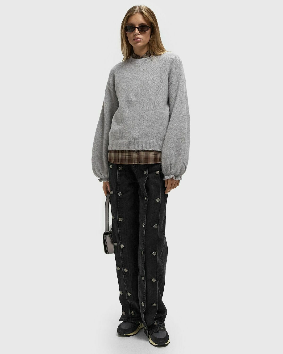 ROTATE Birger Christensen KNIT WIDE SLEEVE JUMPER Grey Womens Pullover