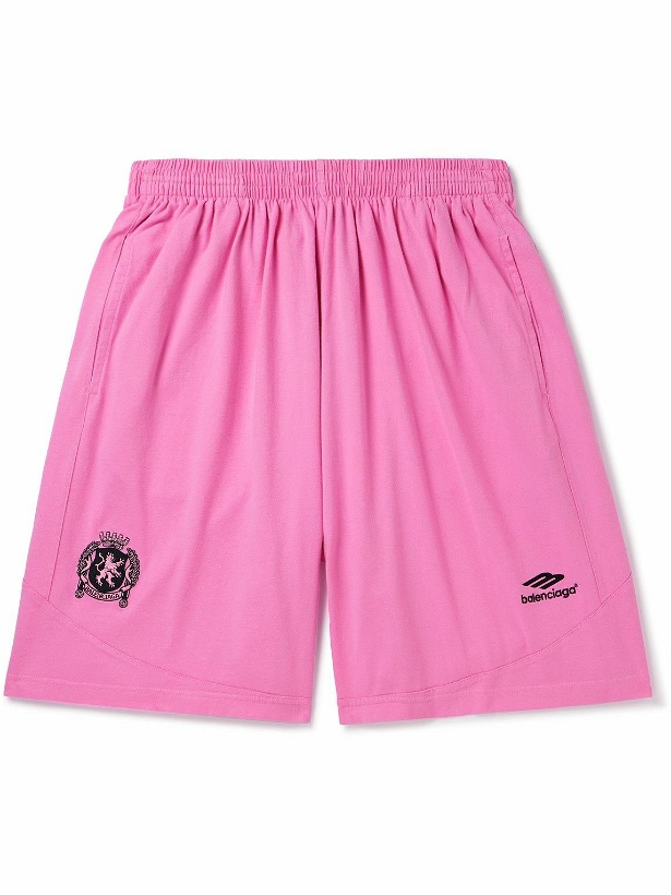 Photo: Balenciaga - Wide-Leg Logo-Embroidered Cotton-Jersey Shorts - Pink
