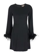 TwinSet Black Crewneck Dress With Feathered Cuffs In Viscose Woman