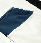 Greg Lauren - Panelled Distressed Striped Cotton Hoodie - Blue