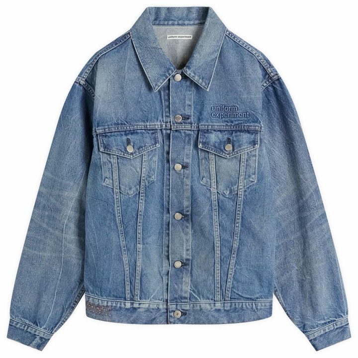 Photo: Uniform Experiment Men's Denim Trucker Jacket in Indigo