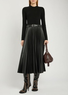 Simkhai Abilene Belted Knit and Faux Leather Midi Dress Black