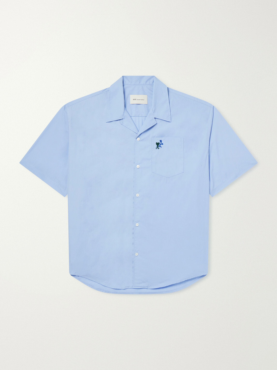 AMI PARIS - Logo-Embroidered Cotton-Poplin Shirt - Blue