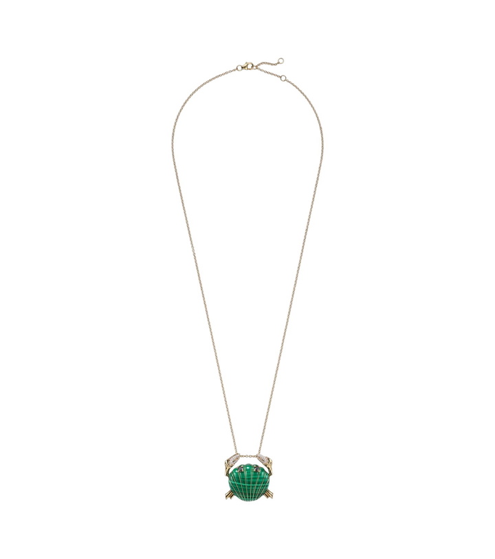 Photo: Yvonne Léon Crabe Coquillage 9kt gold pendant necklace with malachite and diamonds