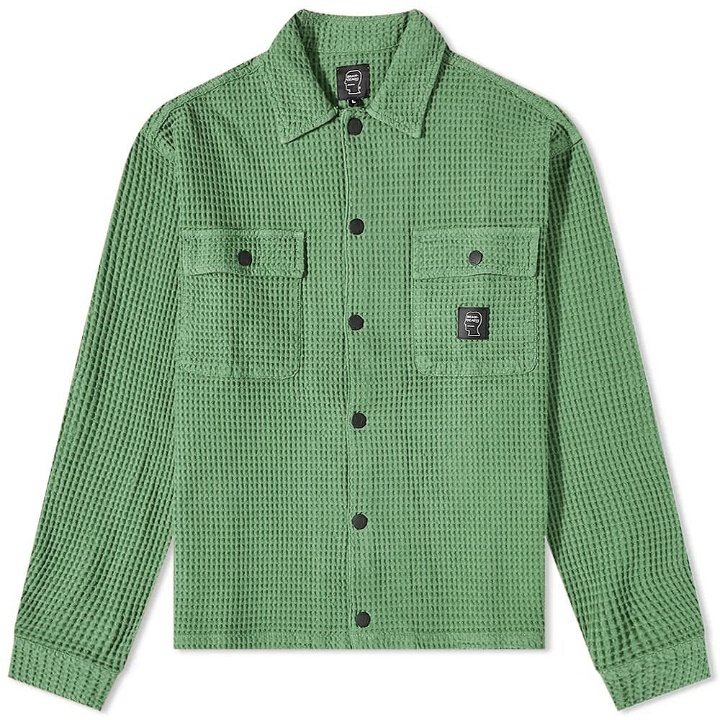 Photo: Brain Dead Men's Waffle Snap Front Overshirt in Moss