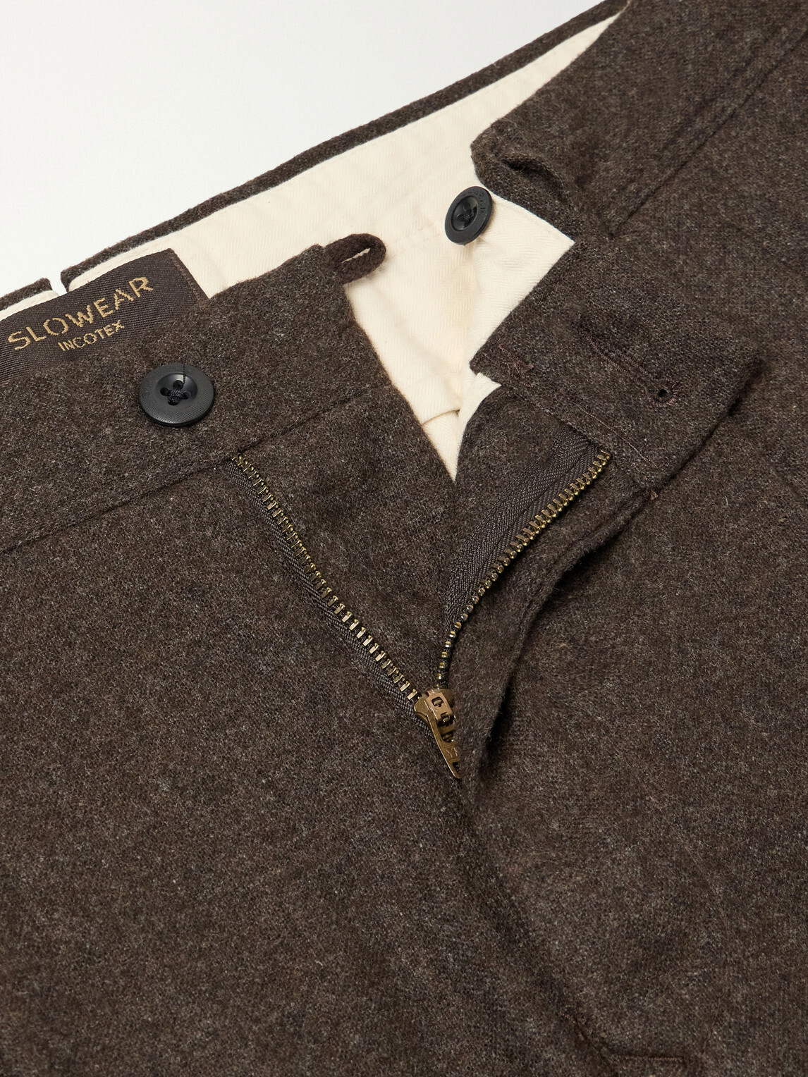 Slowear - Tapered Pleated Wool-Blend Flannel Trousers - Brown