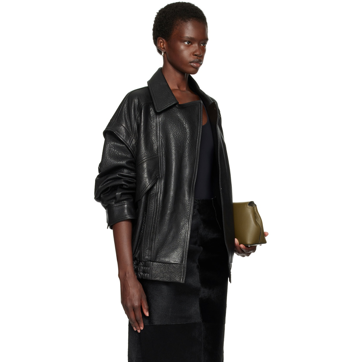 Nour Hammour Black Micah Leather Bomber Jacket