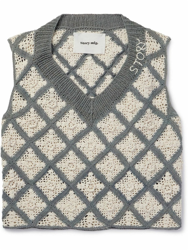 Photo: Story Mfg. - Tea Crocheted Organic Cotton Sweater Vest - Blue