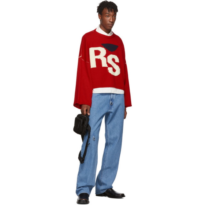 Raf Simons Red Virgin Wool Cropped Oversized RS Sweater Raf Simons