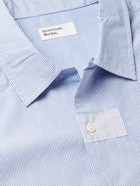 UNIVERSAL WORKS - Convertible-Collar Patchwork Striped Cotton-Poplin Shirt - Blue