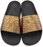 Giuseppe Zanotti Gold Logo Slide Sandals