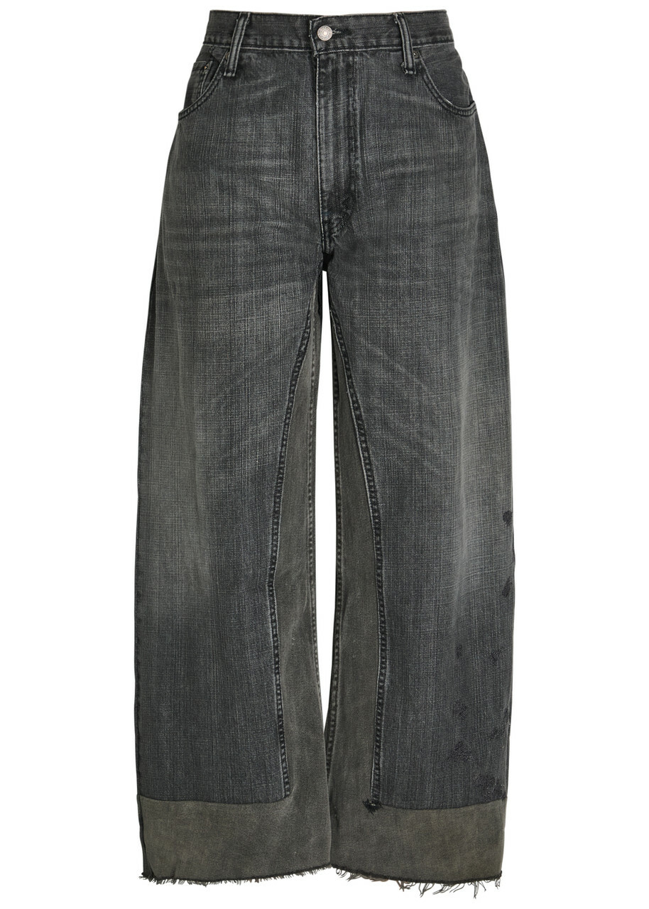 B Sides Reworked Vintage Culotte Panelled Wide-leg Jeans Black