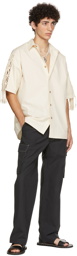 Nanushka Off-White Poplin Macramé Alain Short Sleeve Shirt