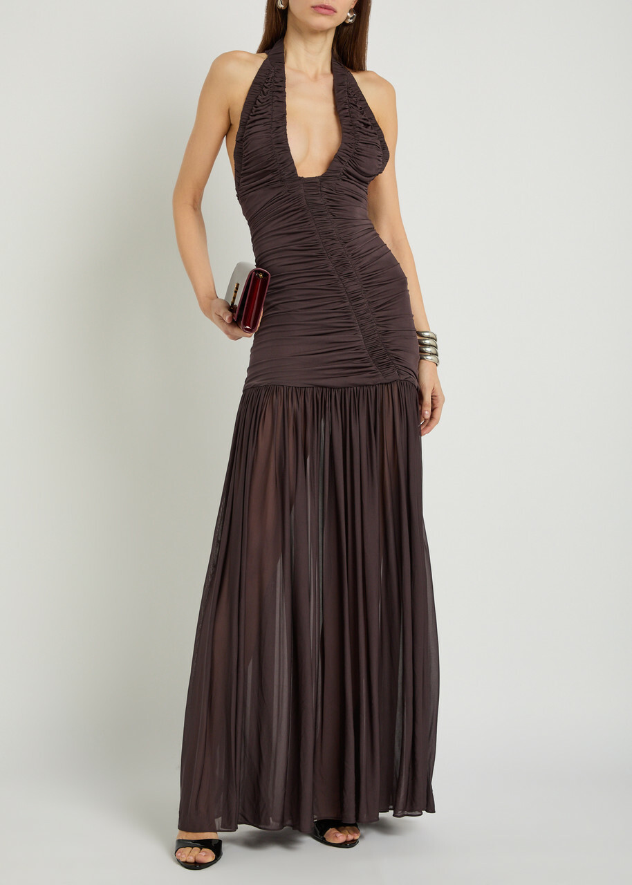 Christopher Esber Ruched Jersey Maxi Dress Dark Red