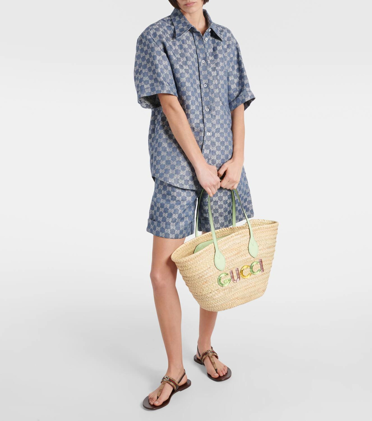Gucci Small logo raffia basket bag