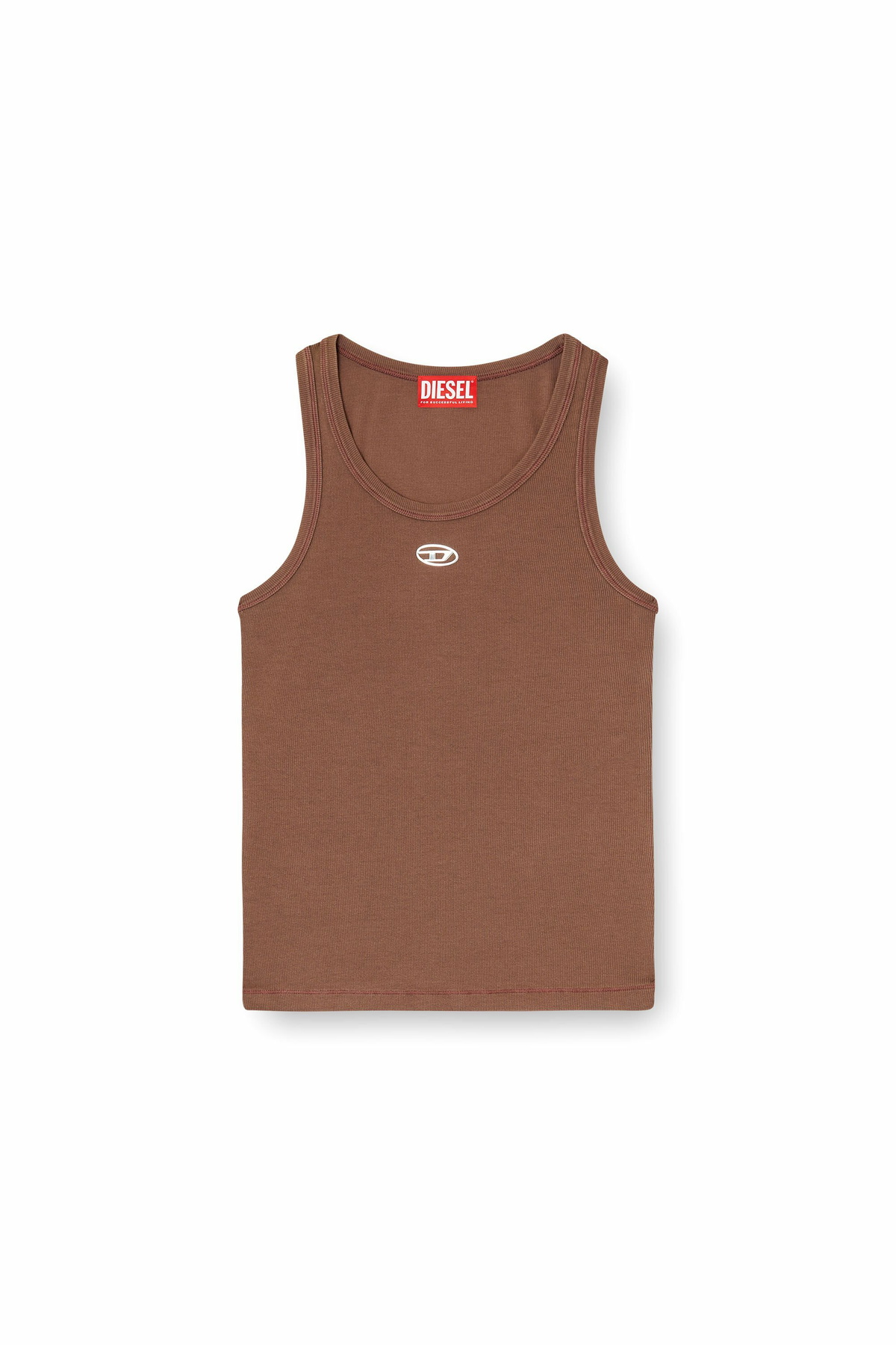 Diesel Slim ribbed tank top with metallic Oval D - T-Shirts Womens in Brown