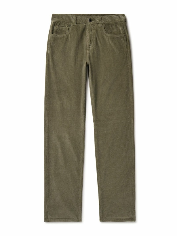 Photo: Canali - Slim-Fit Straight-Leg Stretch-Cotton and Modal-Blend Corduroy Trousers - Green