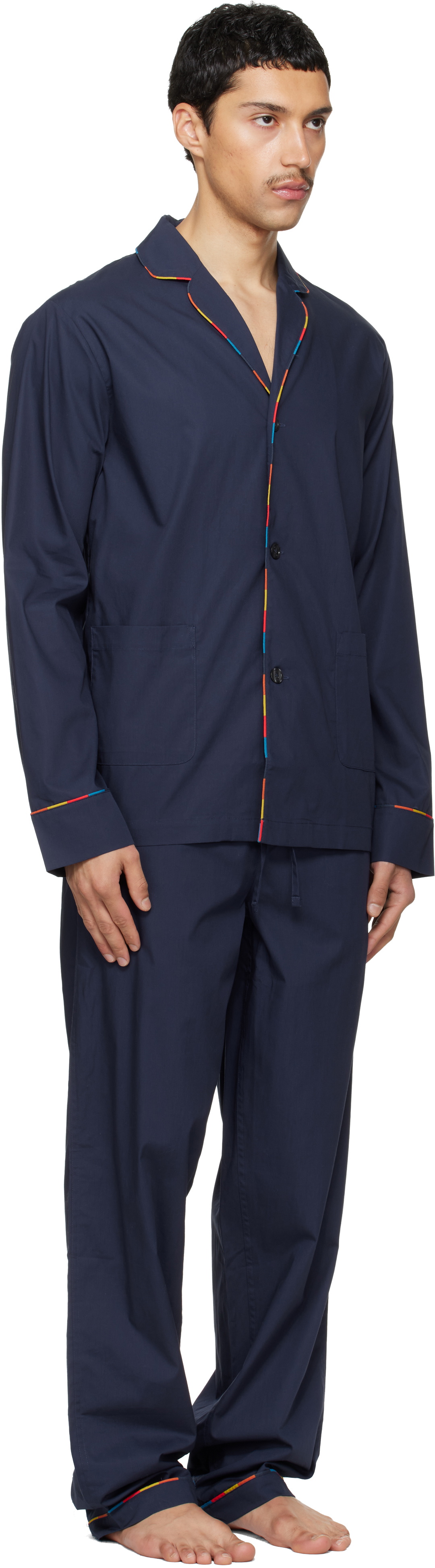 Paul Smith Navy 'Artist Stripe' Trim Cotton Pyjama Set