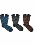 Missoni - Three-Pack Striped Crochet-Knit Cotton Socks - Blue
